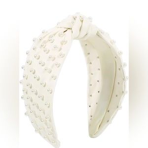 White Faux Leather Headband Knot with Faux Pearls Brand New